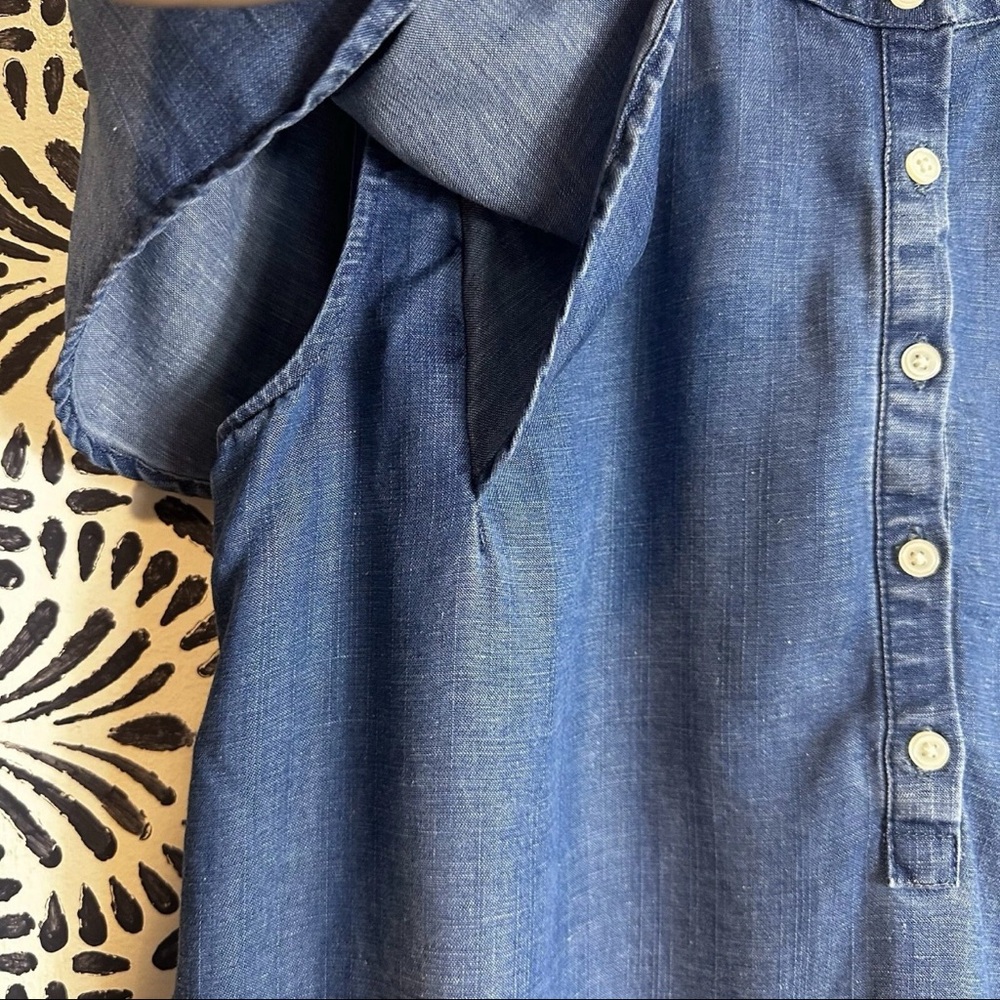 LOFT Chambray Lyocell Linen Blend Flutter Sleeve Blouse - Picture 4 of 10